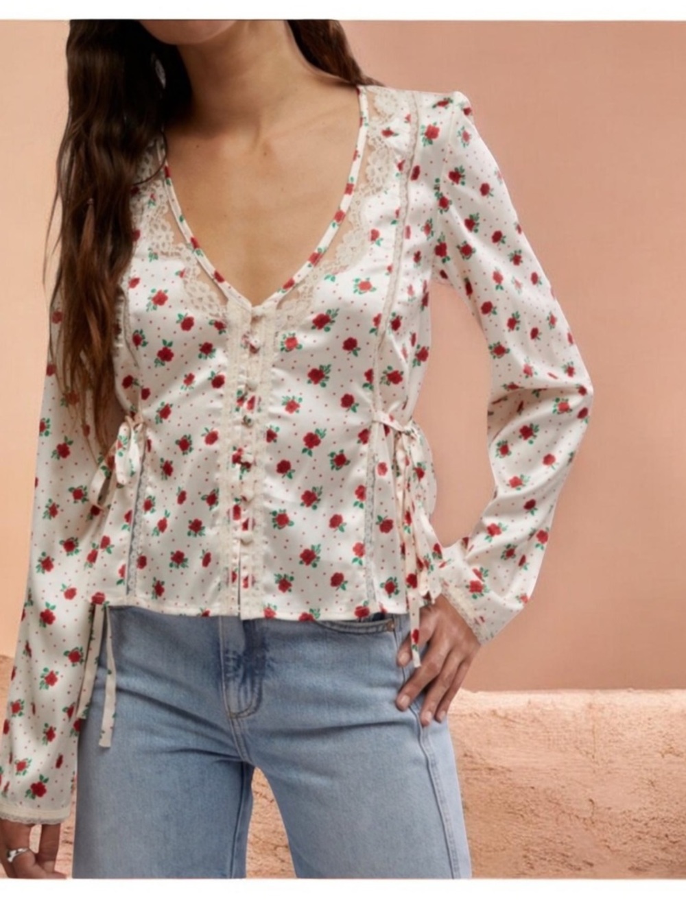 FREE PEOPLE FIELD OF ROSES SATIN TOP XL - Picture 5 of 12
